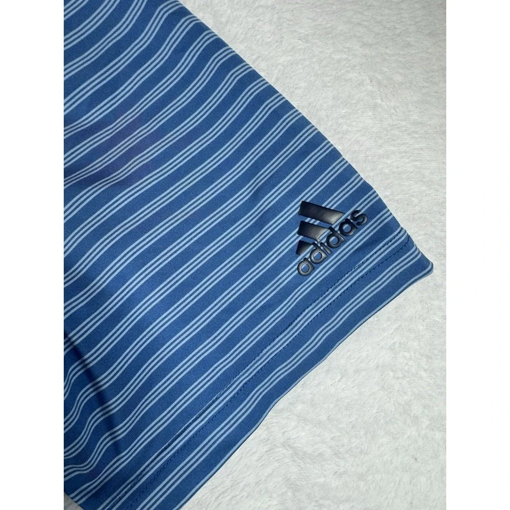 Adidas‎ Golf Polo Mens Large Blue Striped Performance Short Sleeve Stretch EUC